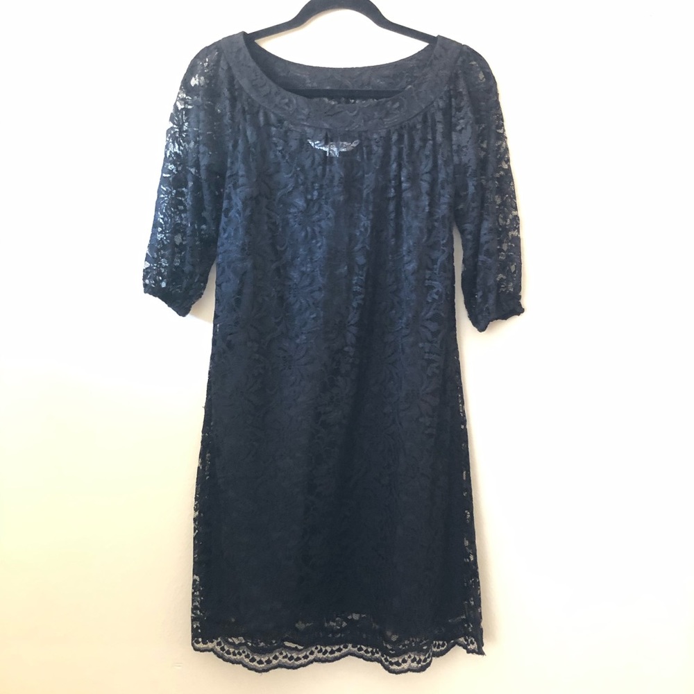 Diane Von Furstenberg Scoop Neck Black Lace Knee Length Dress Size 4